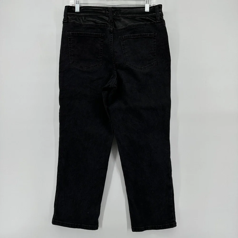 Maurices M Jeans Womens 12 Short Slim Straight Ankle Faux Leather Trim Black
